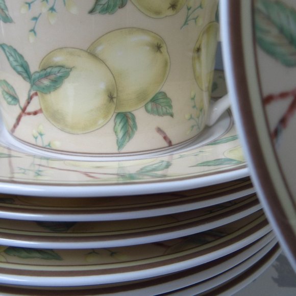 Fine Porcelain Set 8 mugs & 8 Saucers Apple Orchard by Stokes Casual MagnaStrong - Picture 2 of 16
